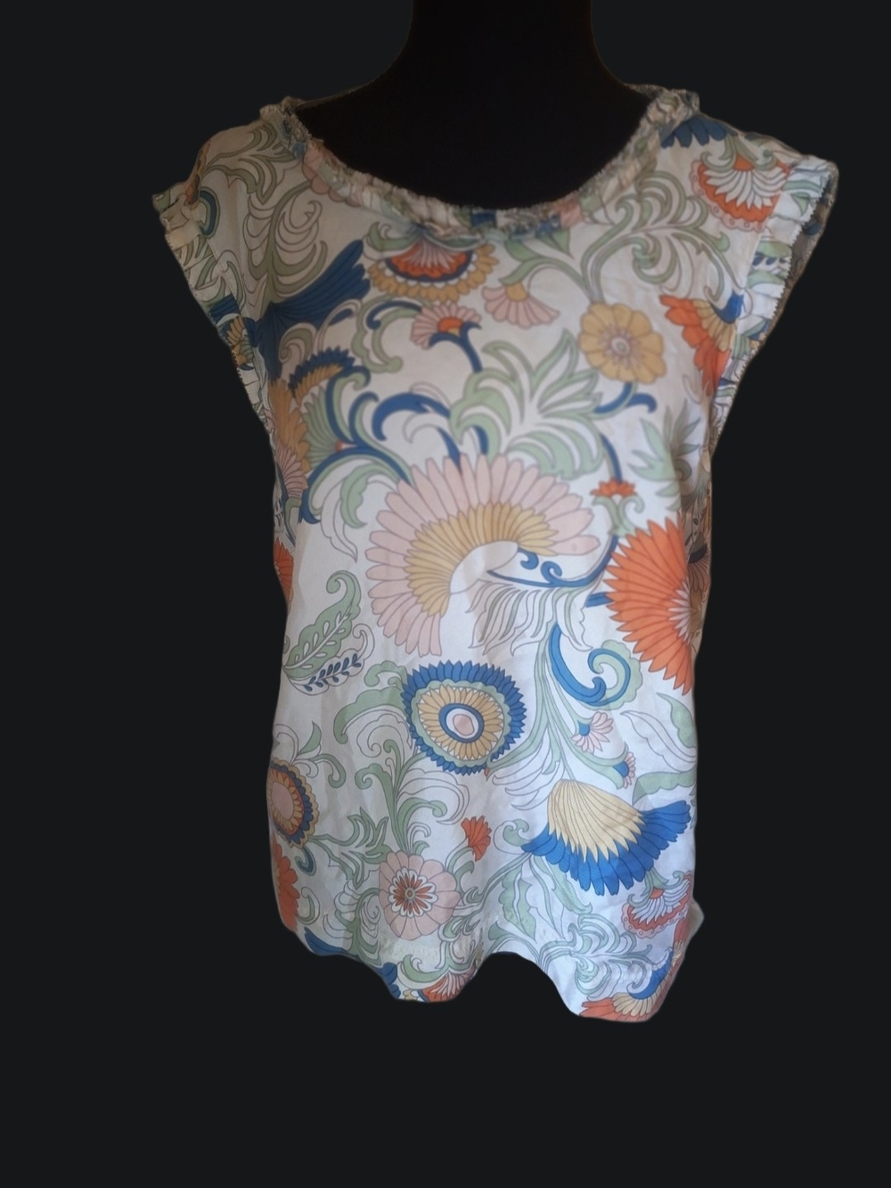 J. Crew Silk Floral Cap-Sleeve Blouse Boho Floral Orange White L
